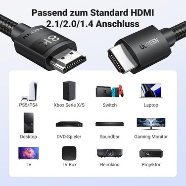Кабель HDMI 2.1 UGREEN 10K/8K/4K з підтримкою 120Hz/144Hz, 48Gbit/s, eARC, HDR 10+, Dolby Vision, VRR, 2 метри