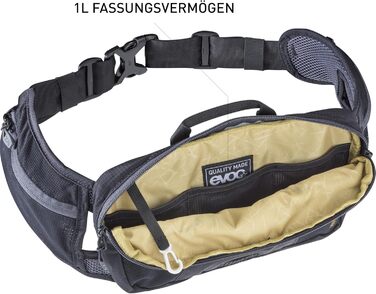 Поясна сумка EVOC HIP Pouch 1 л чорна для велосипедистів, з системою AIR PAD, двома кишенями на поясі і додатковими відділеннями, для велотурів та трейлів