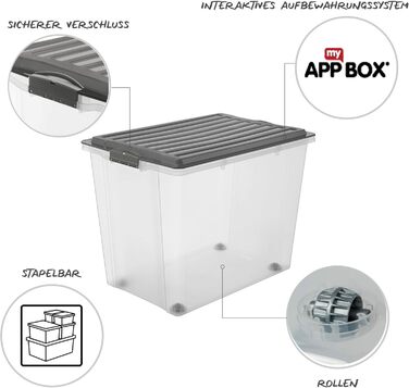 Rotho Compact 3-Piece Storage Box Set, 70L with Lid and Wheels