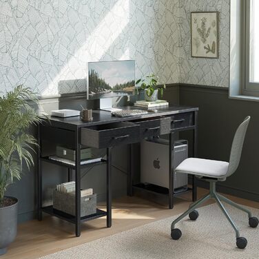 CubiCubi 120x50cm Desk with 3 Drawers & 4 Shelves - Home Office, Computer & Gaming Desk - Black
