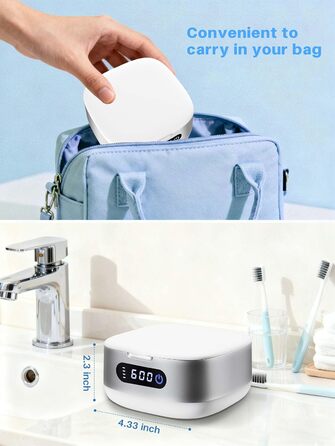 Ультразвуковий очищувач Voraiya 4000mAh IPX7 для зубних протезів, брекетів, кап, ювелірних виробів, срібла - портативний, акумуляторний