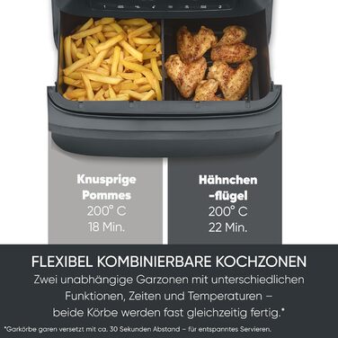 Фритюрниця Severin Max Zone Flex 9L з двома зонами приготування, чорна, з функцією сушки, 2600W