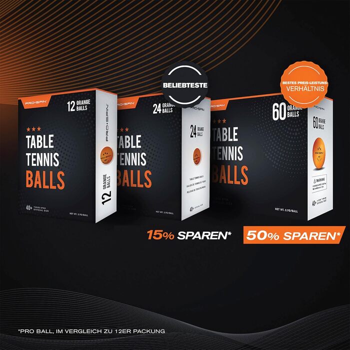 PRO SPIN Table Tennis Balls - 3 Star 40+ | High-Quality ABS Training Balls | Durable for Indoor/Outdoor Play, Competition & Tournaments (24 Pack)