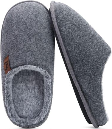 Тапочки чоловічі COFACE з фетру, теплі, зручні, з м'якою підкладкою, антиковзаюча гумова підошва, для дому та вулиці, розмір 40-49 (Сірий, 43 EU)
