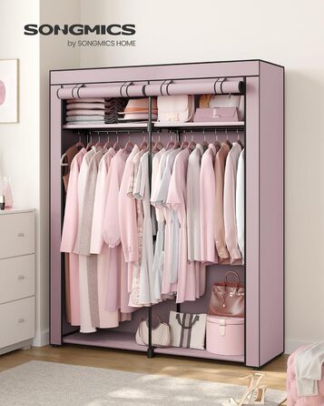 SONGMICS Storage Cabinet, Portable, with Hanging Rod, Foldable, Wardrobe, Bedroom, Office, 140 x 43 x 174 cm, RYG02GY (Violet-Lavender)