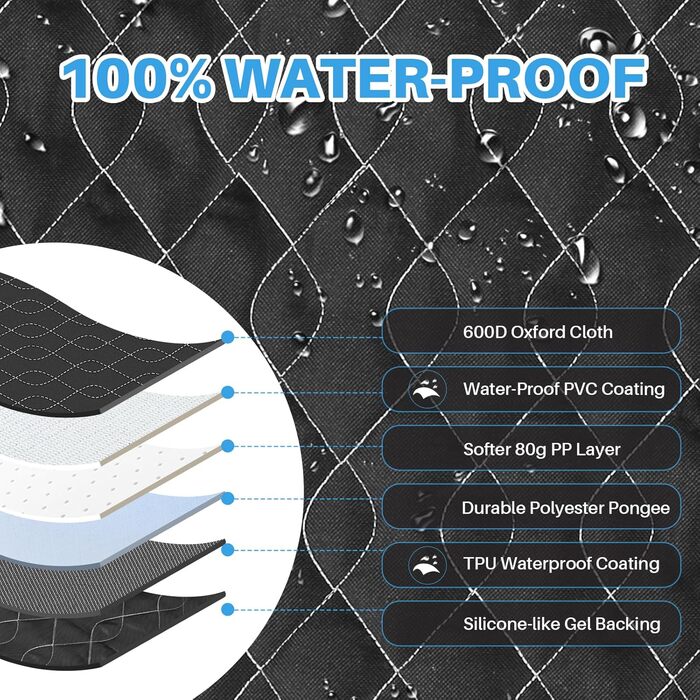 Водонепроникний килимок для собак у машину, 213x190 см, чорний. Захист від подряпин та ковзання, з віконцем для спостереження за твариною
