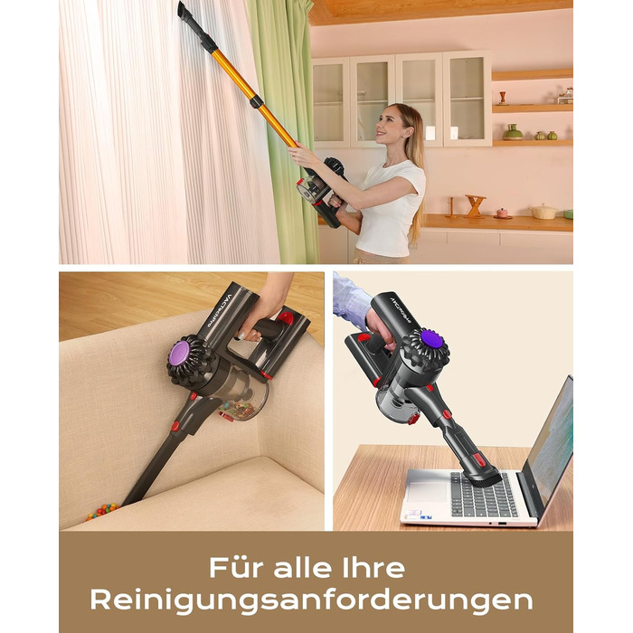 Бездротовий акумуляторний пилосос V15: 35KPa, 6-в-1, для твердих підлог та килимів, видаляє шерсть тварин