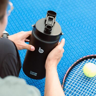 BOTTLE BOTTLE Insulated Stainless Steel Water Bottle 64oz (1.8L) with Straw, Lid, Handle & Pill Compartment – BPA-free, Leak-proof, Ideal Drinking Bottle for Sports, Fitness, Hiking & Outings (Black)