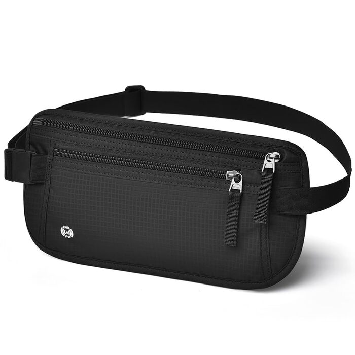Чоловіча/Жіноча поясна сумка DiULi, чорна, з двома блискавками та регульованими ремінцями для спорту, подорожей та активного відпочинку