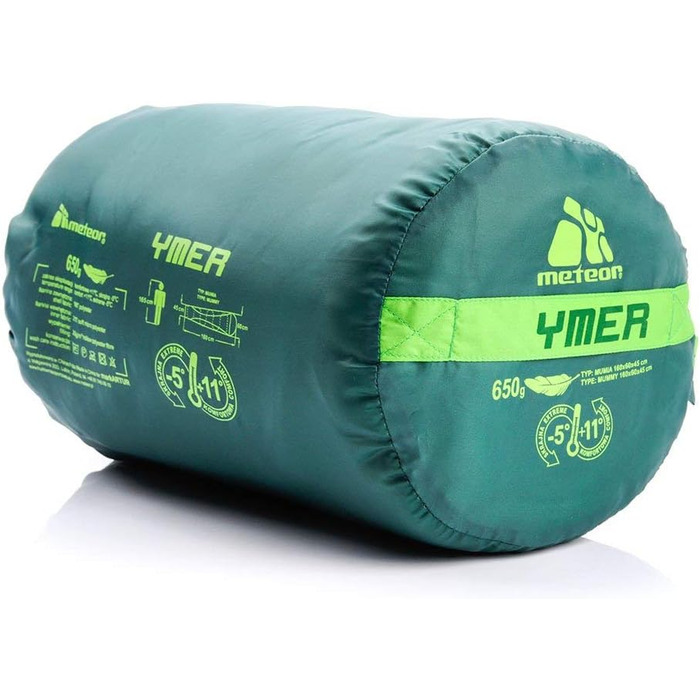 Дитячий спальний мішок Meteor Premium Kinder Schlafsack для кемпінгу та відпочинку на природі. Легкий, ультралегкий, для дітей та підлітків. Колір: темно-зелений / зелений.