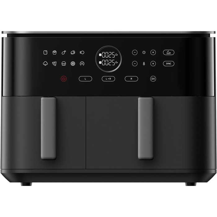 Фритюрниця Xiaomi Dual Zone 10л, 2 камери (3.5л + 6.5л), 230°C, синхронізація, 9 режимів, 2700W, без олії, сенсорне управління, чорна