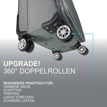 Чемодан-роликовий тканинний для подорожей, розширюваний, з подвійними колесами (M/L/XL/XXL або набір 4 шт.), м'який багаж (фіолетовий, ручна поклажа (55 см)), набір 3 шт. (сірий)