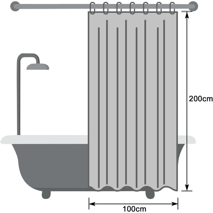 Штора для душу EurCross 180x200 см, водонепроникна текстильна, зелена, з кільцями (1 шт.)