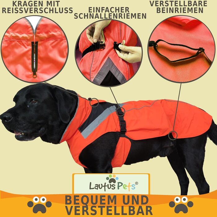 Lautus Pets Dog Raincoat, Waterproof, Reflective, Light with Harness Hole (Orange, 2XL)