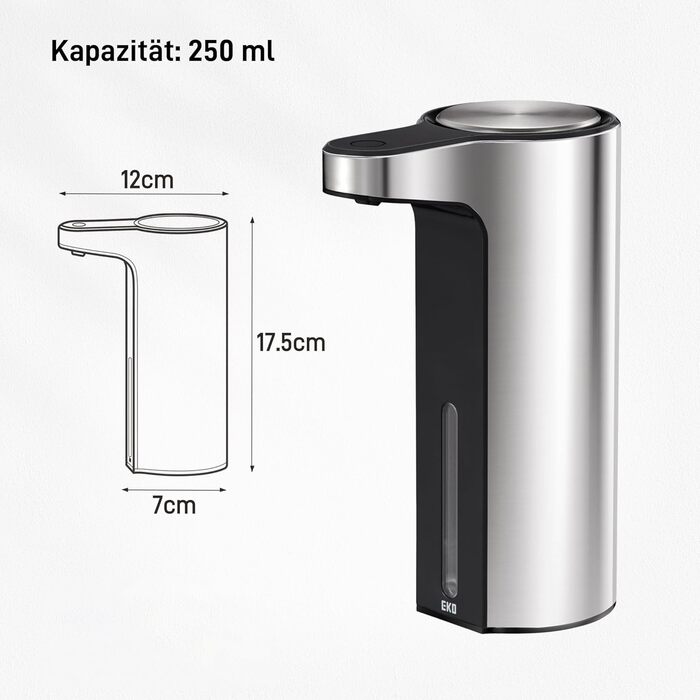 Автоматичний дозатор для мила EKO Aroma (чорний, 250 мл) - сенсорний, електричний, водонепроникний для кухні та ванної