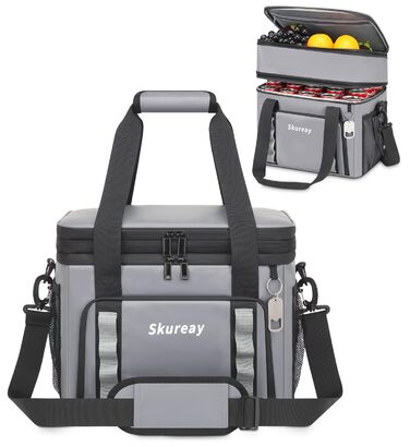 Велика розширювана сумка-холодильник з м'якого матеріалу, двоярусна ланч-сумка для жінок та чоловіків, вміщує 40 банок, вологостійка та портативна – ідеально для пляжу, кемпінгу, подорожей (Сірий)