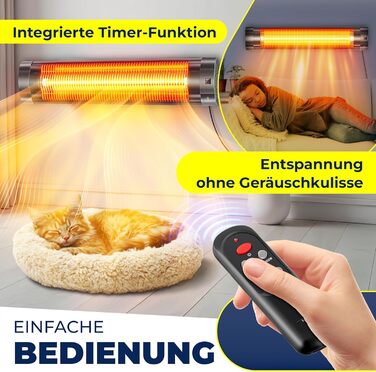 Інфрачервовий обігрівач KESSER® 2500W з пультом керування, 3 режими, миттєвий нагрів, кріплення на стіну, для тераси, кварцовий, з захисним чохлом, таймер, антрацит
