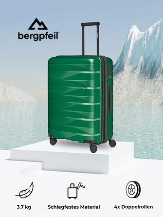Чемодан середній з жорстким корпусом, розширюваний, 45 x 27 x 66 см, з подвійними колесами та TSA-замком, 3.7 кг, з високоякісного поліпропілену, унісекс, Emerald Green Metallic