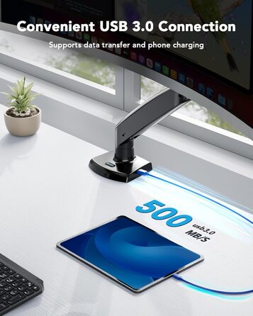 Кріплення для монітора HUANUO, 49 дюймів, ультраширокий, до 12 кг, з USB, VESA 75x75/100x100 мм, чорний