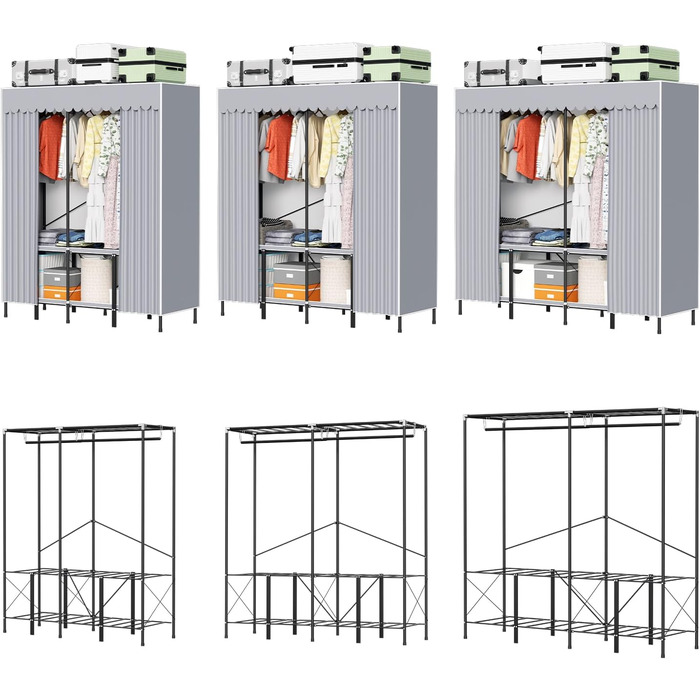 Wardrobe, Portable Shelf System, 20 Cube DIY Shelf System Wardrobe Open Plastic Wardrobe with Doors Wardrobe Cabinet White 180 x 142 x 37CM (With Fabric Cover 138x170x48cm)