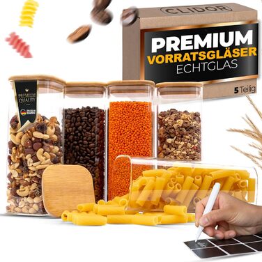 Скляні контейнери для зберігання з кришкою, кутові, набір 8 шт. - 5,2 л, посилена скляна тара, герметичні контейнери для продуктів, кухонні органайзери