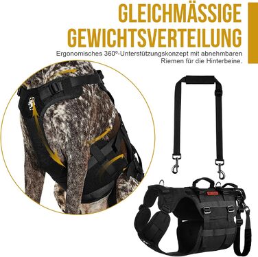 Шлейка для собак OneTigris Invictus, переносна допомога для собак середнього та великого розміру, регульована, 3 ручки, для собак з обмеженими можливостями, травмованих або літніх, чорна, L (27-41 кг, обхват шиї 45-63 см, обхват грудей 68-91 см)