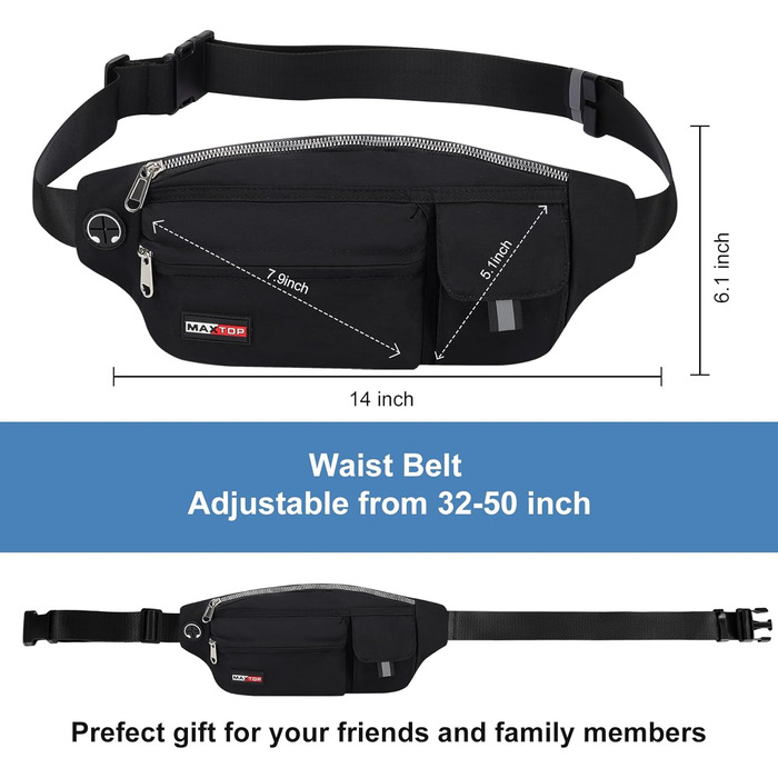 Чоловіча/Жіноча поясна сумка Maxtop Bauchtasche - водонепроникна, для подорожей, фітнесу, бігу, тренувань (чорна)