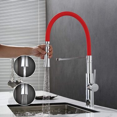 Кухонний змішувач Ibergrif з душем, гнучкий вилив, червоний