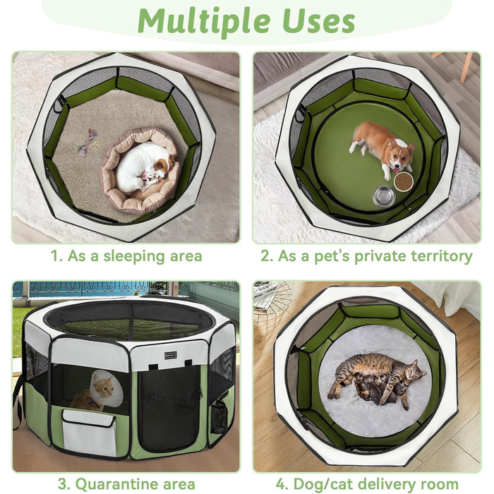 PETSFIT Розкладний вольєр для цуценят та дрібних тварин, вольєр для собак, котів, сірий/зелений, 92x84x53 см