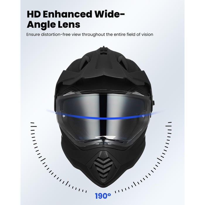 Мотошолом ILM Dual Sport Adventure з сонцезахисним склом, Pinlock, для кросу, квадроциклів, сертифікат ECE, модель WS902, розмір L, матовий чорний