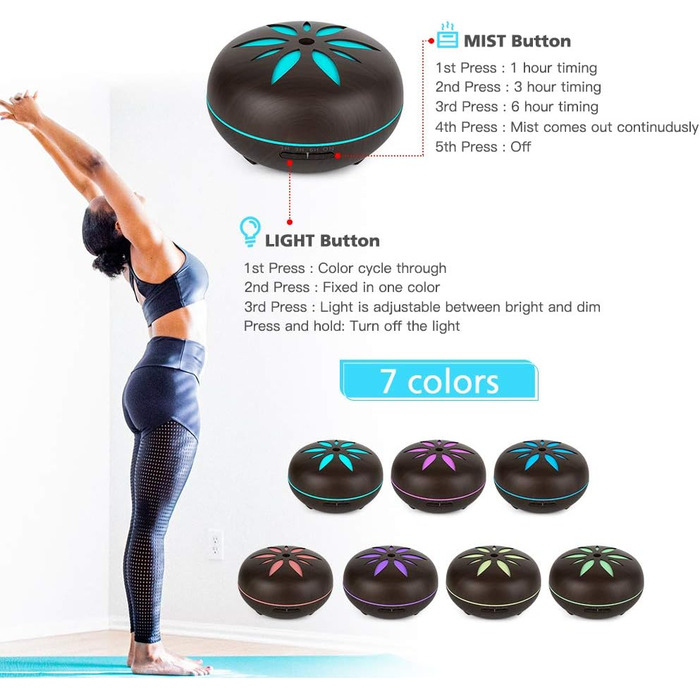 Дифузор ароматної олії GeeRic 550мл з таймером, ультразвуковий зволожувач повітря, ароматерапія, 7 кольорів LED, дерев'яний корпус