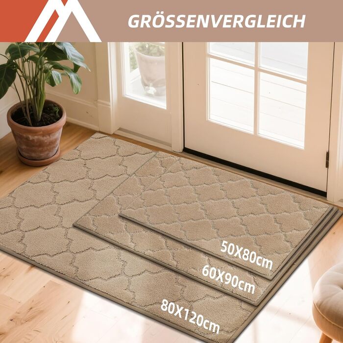 Килимок для входу COSY HOMEER 50x80 см, бежевий, вологозахисний, антиковзкий, машинне прання, для дому, кухні, коридору