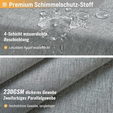 Штора для душу BTTN з льону 180x200 см, сіра, антигрибкова, з гачками, поліестер