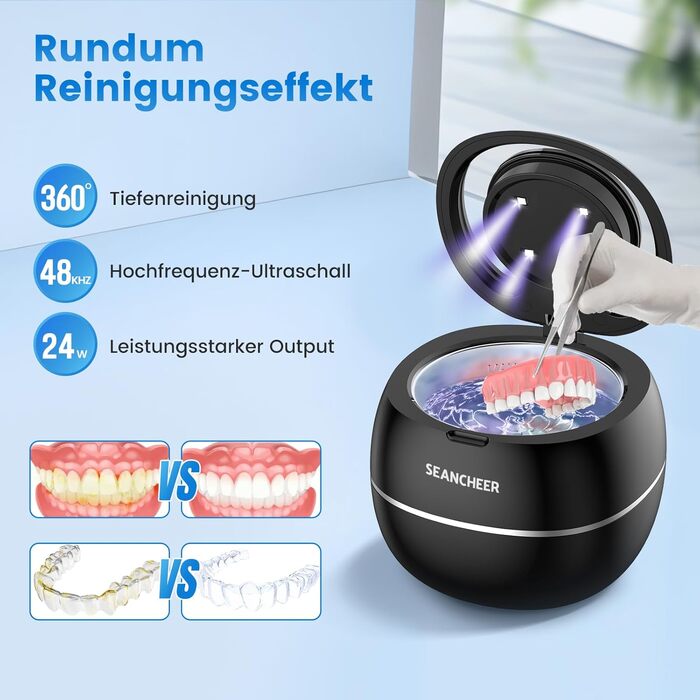 Ультразвуковий очищувач 48000 Гц з УФ-лампою | 24 Вт | 180 мл | Для зубних протезів, ретейнерів, ювелірних виробів