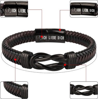 Шкіряний браслет для чоловіків: подарунок татові, дідусю, чоловікові. Ідеальний подарунок на День батька, Різдво, День святого Валентина (колір: коричневий)