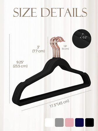 HOUSE DAY 50 Piece Velvet Clothes Hangers Black, Pant Hangers Space-Saving, Suit Hangers, Thin Non-Slip Clothes Hangers, 360° Swivel Hook, Velvet Hangers for Clothes, Tank Tops, Heavy Clothes - Black