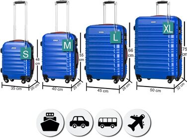 Набір валіз ABS S-M-L-XL з кодовим замком та телескопічною ручкою, ролер для подорожей, ручна поклажа (Блакитний)