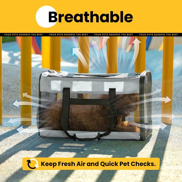 Транспортна переноска для кота Conlun, м'яка переноска з сіткою з 4 сторін, підходить для перевезень літаком, для кошенят та невеликих котів до 6 кг, складана переноска для собак, сіра, 51x31x31 см