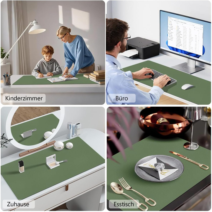 Підкладка на стіл Zindoo XL 100x40 см оливково-зелена: захист від подряпин, водостійка, для миші та письма