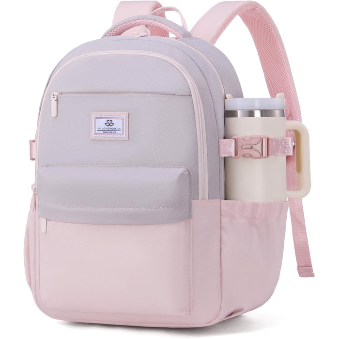 LOVEVOOK Рюкзак для жінок, 15.6 дюймів, рюкзак для ноутбука, шкільний рюкзак для дівчаток-підлітків, водонепроникний, з багатьма відділеннями, сучасний рюкзак для роботи, школи, подорожей, 15.6' (Рожевий & Сірий)