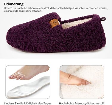 Жіночі теплі халапи EverFoams з м'якої штучної вовни та Memory Foam, закриті тапочки (42/43 EU, темно-фіолетові)