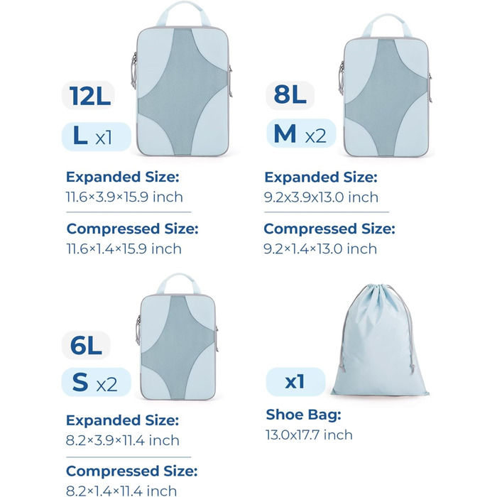 Набір органайзерів для одягу BAGSMART (6 шт.) з мішком для білизни - для рюкзака, валізи, подорожей