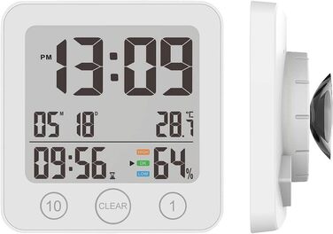 infactory Bathroom Radio Clock: Digital Bathroom Radio Wall Clock with Thermometer, Aluminum, Suction Cups, IP24 (Bathroom Radio Clock Digital, Clock, Gift Ideas) (1 piece, square)