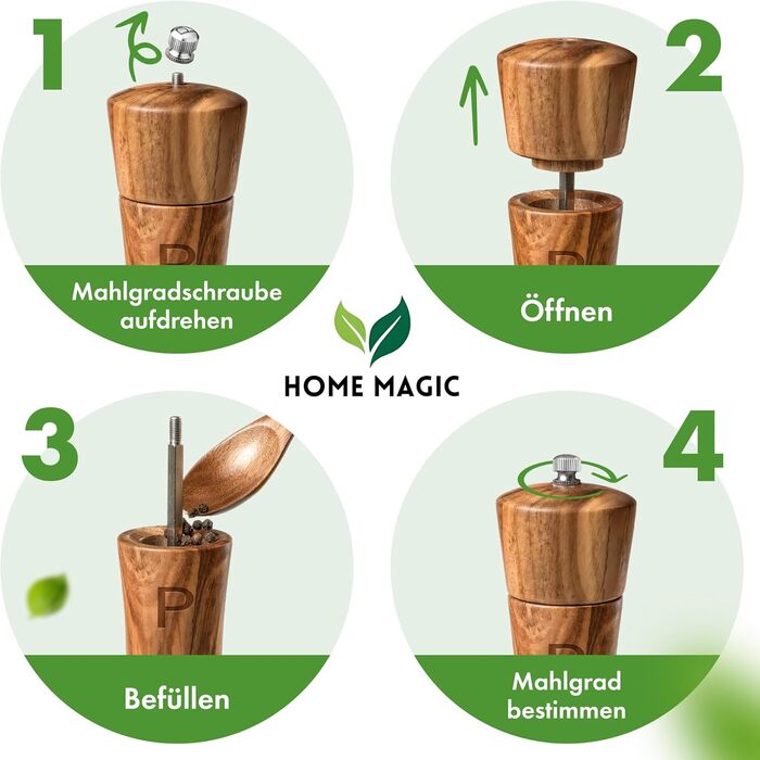 Набір з 2 мельниць для солі та перцю Pfeffermühle Holz з акації з підставкою | Преміум якість, керамічний механізм