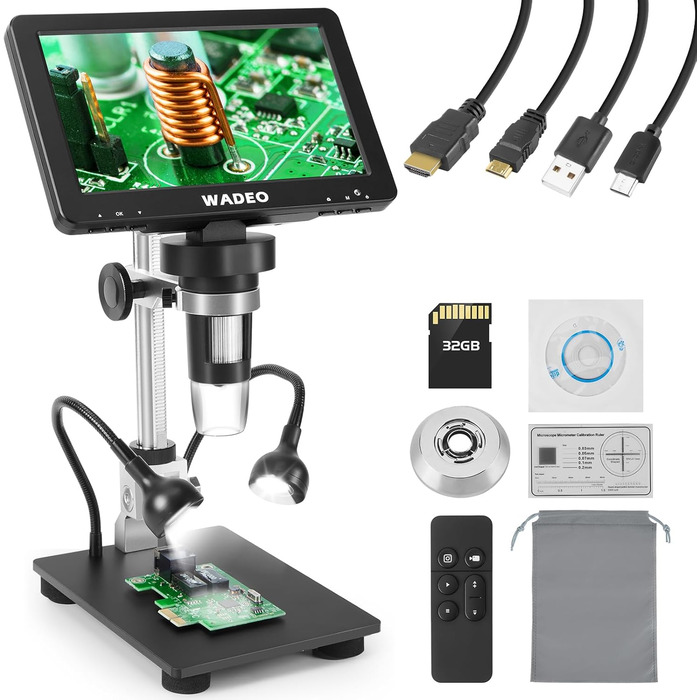 Цифровий мікроскоп WADEO USB HD з зумом 50x-1600x, портативна інспекційна камера з 8 LED, сумісний з iOS, Android та планшетами (7 дюймів)