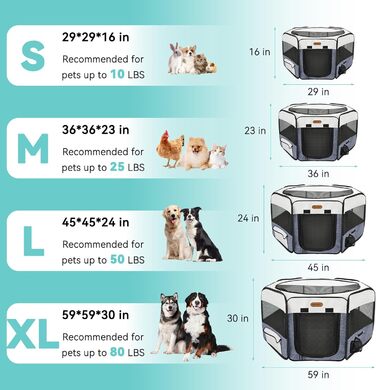 Клітка-загон для собак, портативна клітка для тварин, складаний загон, вольєр для цуценят та котів (M, блакитний)