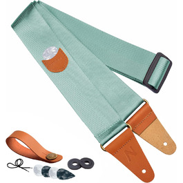 Гітарний ремінь з кишенею для медіатора, вінтажний, з кінцями з повном'якої шкіри. Підходить для бас-гітари, електро- та акустичної гітари. З безкоштовним кріпленням для ременя, 1 паром затискачів та 4 медіаторами. Колір: світло-зелений