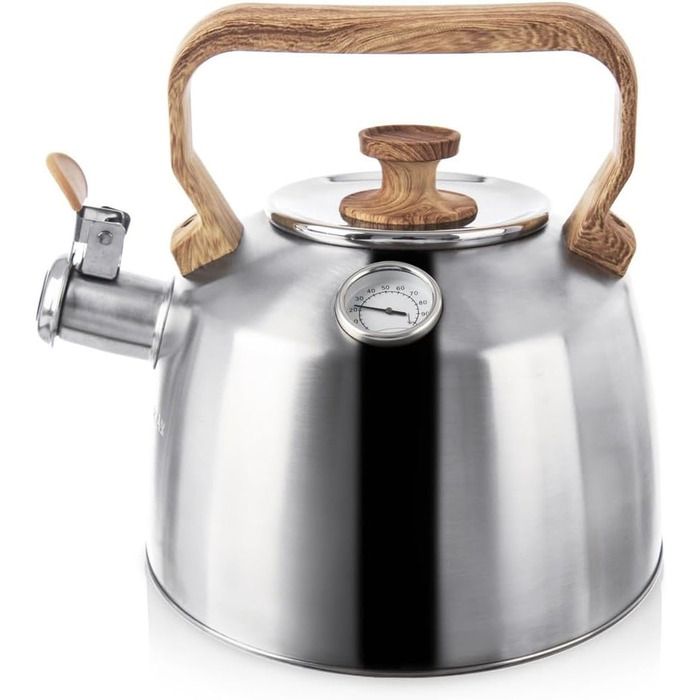 Електричний чайник зі свистком з нержавіючої сталі з термометром, 3.2 л