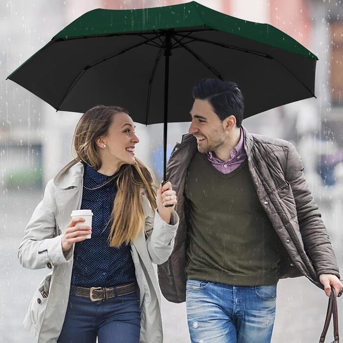 Зонт від сонця та дощу 42/46 дюймів, штормовий, автоматичний, з 8 ребрами для чоловіків та жінок (темно-зелений)