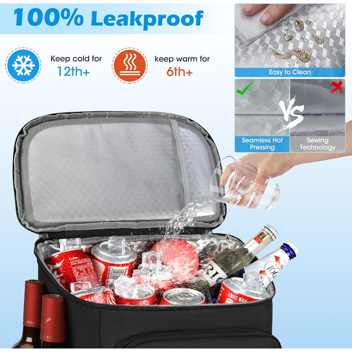 NUBILY 30L Insulated Cooler Backpack - Waterproof Cooler Bag Backpack - Large Insulated Cooler Bag - Thermo Lunch Bag for Camping, Outdoor Activities, Travel, BBQ, Hiking - Black